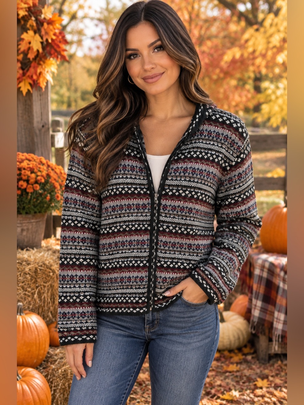 Vintage Mix Print Knit Button Up Cardigan
